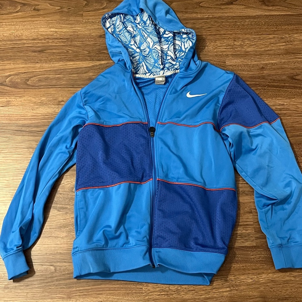 Nike Mens Zip Blue Hoodie With Mesh Size Medium